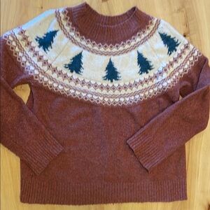 Women's Burgundy Sweater with Tree Pattern